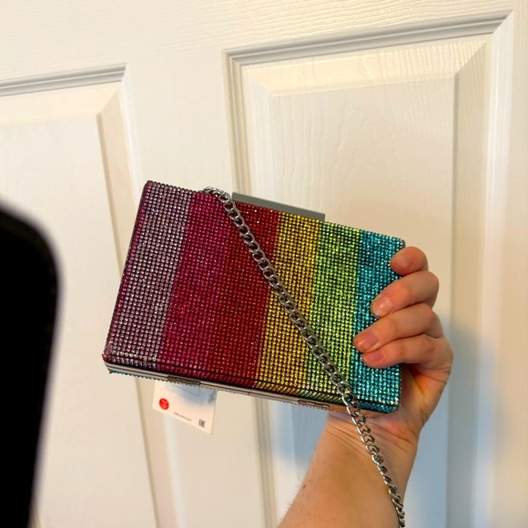 Zara Rhinestone Rainbow Clutch Crossbody Bag NWT - Picture 3 of 4